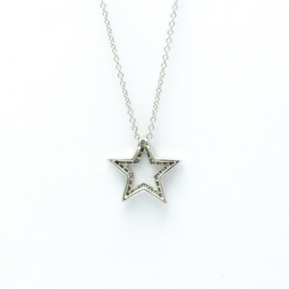 Tiffany & Co. Elsa Peretti Sterling Silver Diamond by the  TIFFANY Silver Diamond Necklace